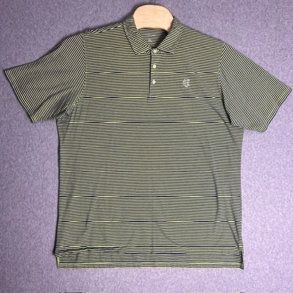 B. Draddy Men's Lime Green and Blue Striped Short Sleeve Polo Shirt Size‎ XL